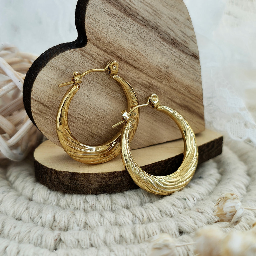 Cercei Creolă gravată din Oțel Inoxidabil - Hipoalergenici