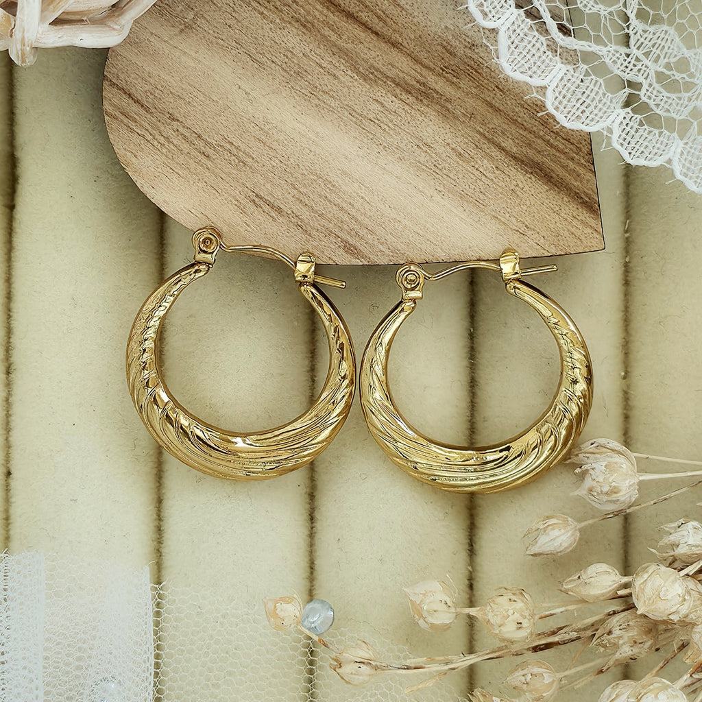 Cercei Creolă gravată din Oțel Inoxidabil - Hipoalergenici