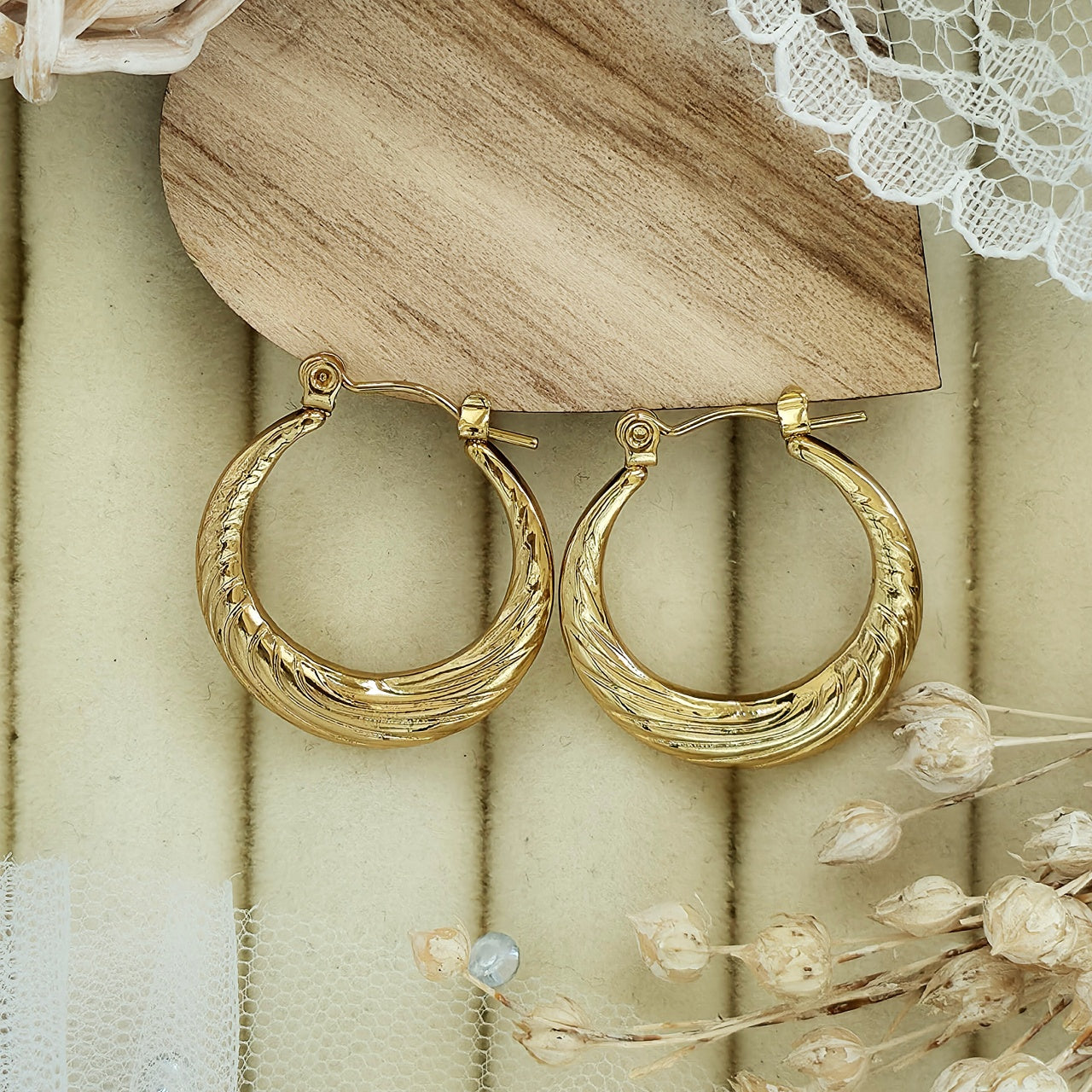 Cercei Creolă gravată din Oțel Inoxidabil - Hipoalergenici