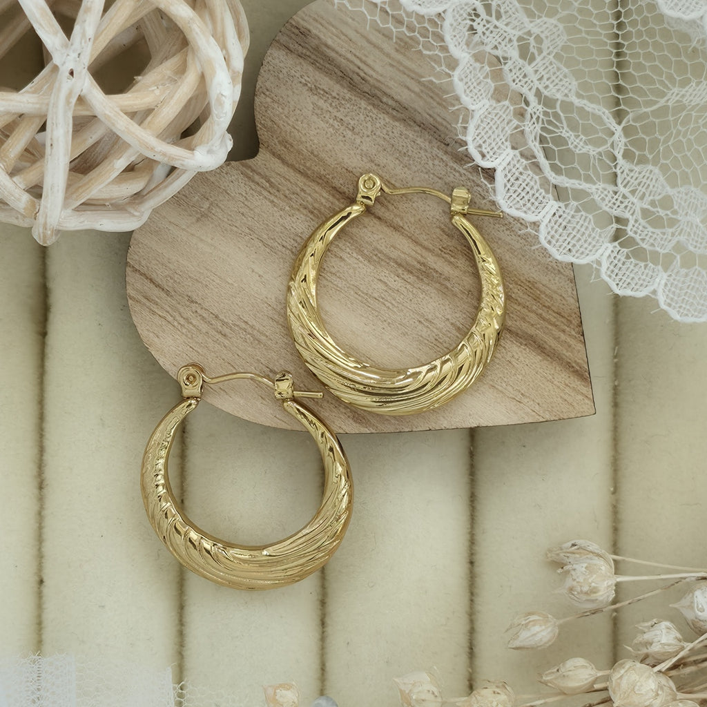 Cercei Creolă gravată din Oțel Inoxidabil - Hipoalergenici