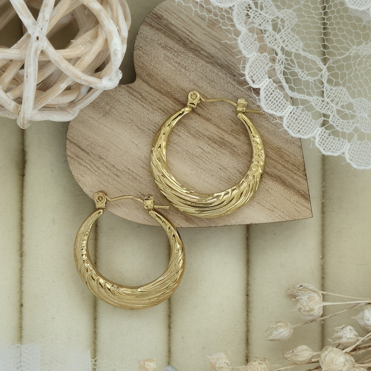 Cercei Creolă gravată din Oțel Inoxidabil - Hipoalergenici