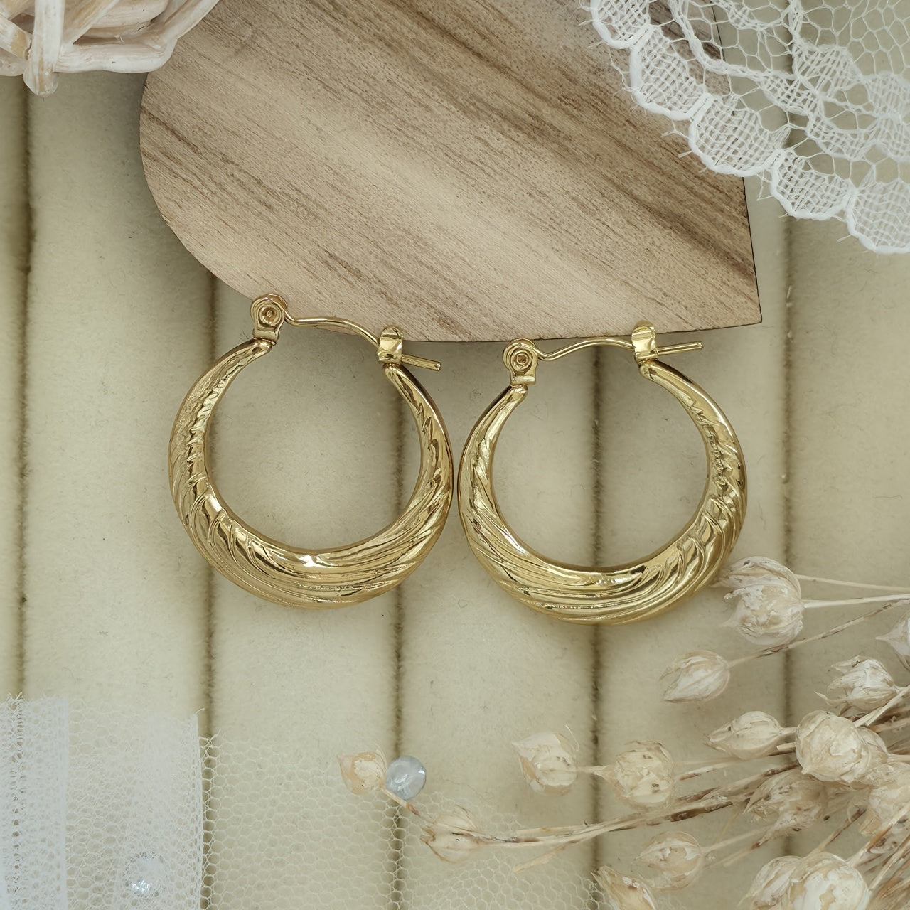 Cercei Creolă gravată din Oțel Inoxidabil - Hipoalergenici