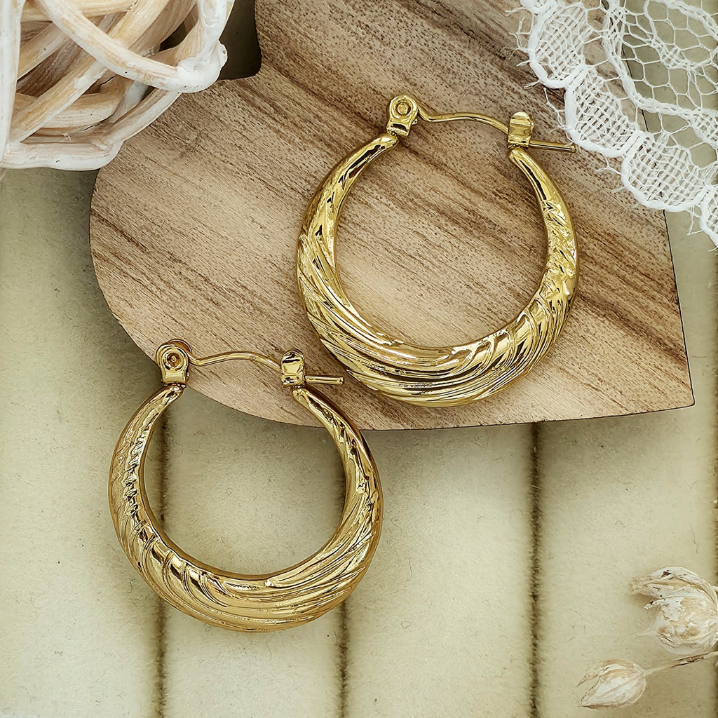 Cercei Creolă gravată din Oțel Inoxidabil - Hipoalergenici