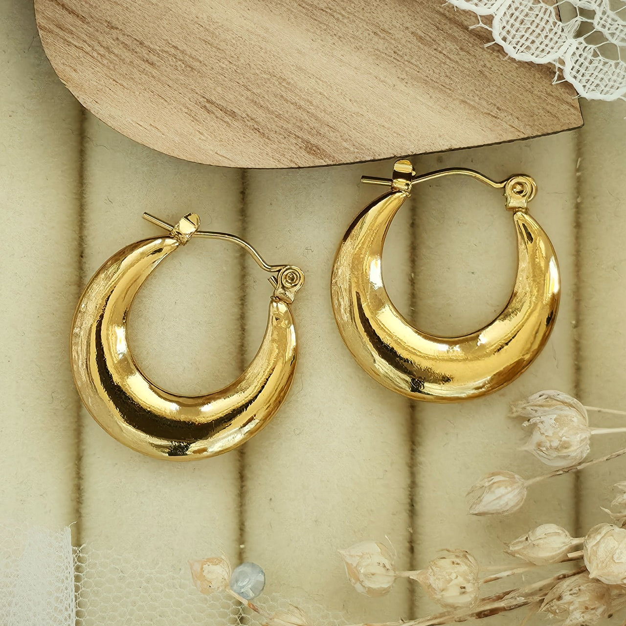 Cercei Creolă groasă bombată din Oțel Inoxidabil - Hipoalergenici - CM1885