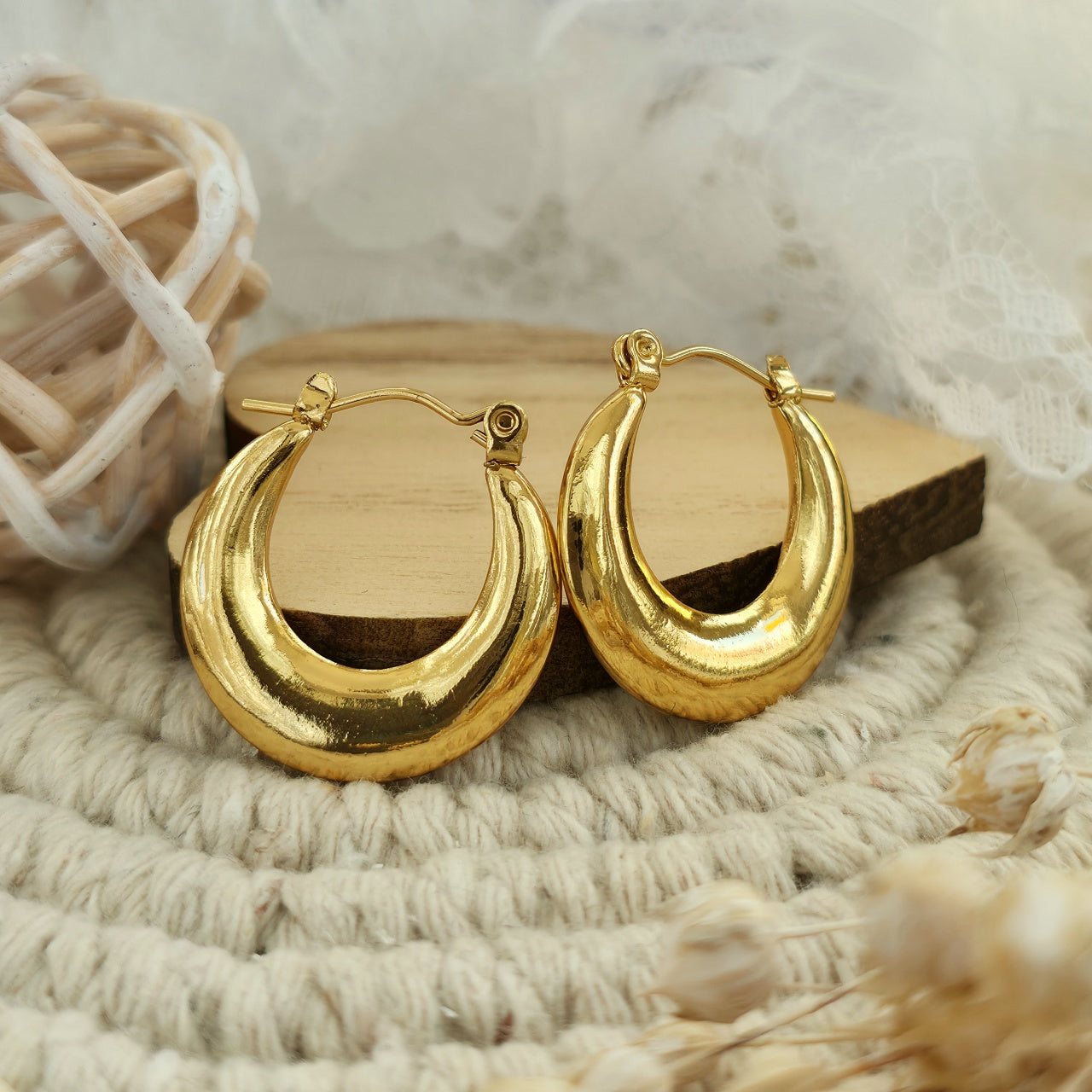 Cercei Creolă groasă bombată din Oțel Inoxidabil - Hipoalergenici