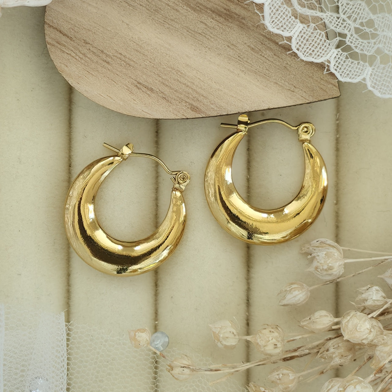 Cercei Creolă groasă bombată din Oțel Inoxidabil - Hipoalergenici