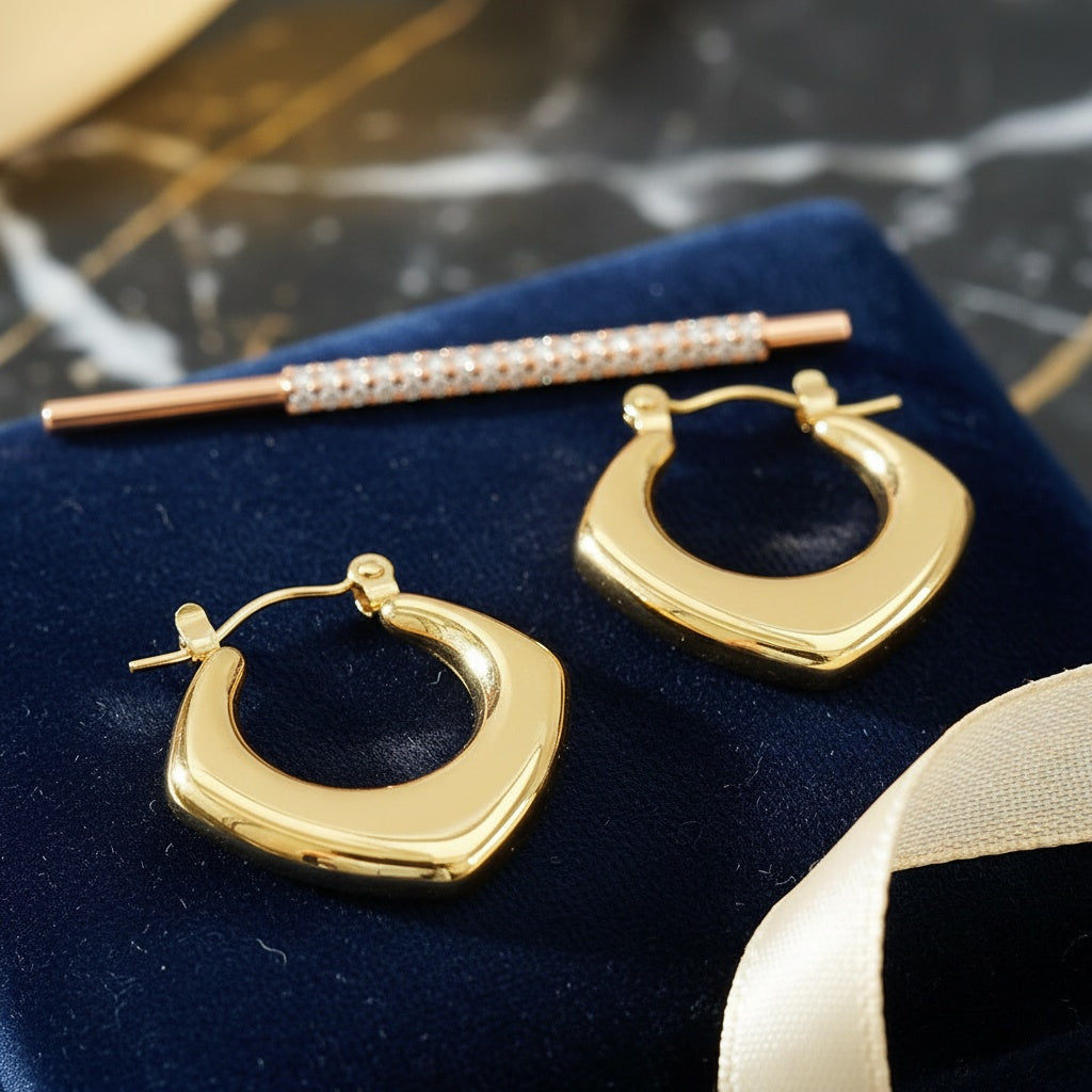 Cercei Creolă geometrică bombată din Oțel Inoxidabil - Hipoalergenici