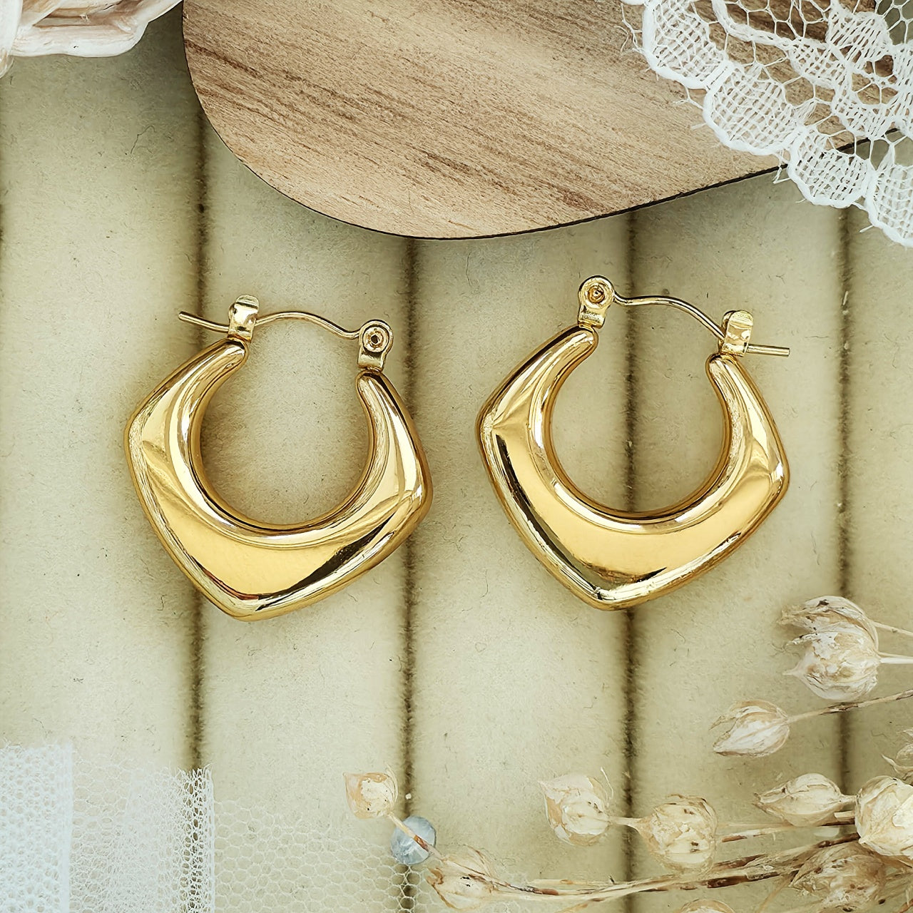 Cercei Creolă geometrică bombată din Oțel Inoxidabil - Hipoalergenici