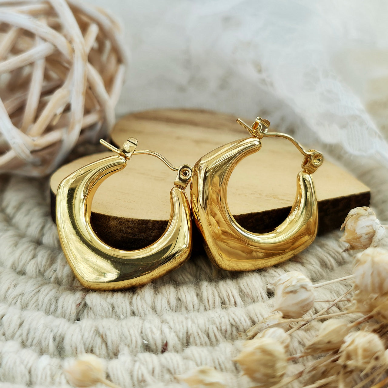 Cercei Creolă geometrică bombată din Oțel Inoxidabil - Hipoalergenici - CM1887