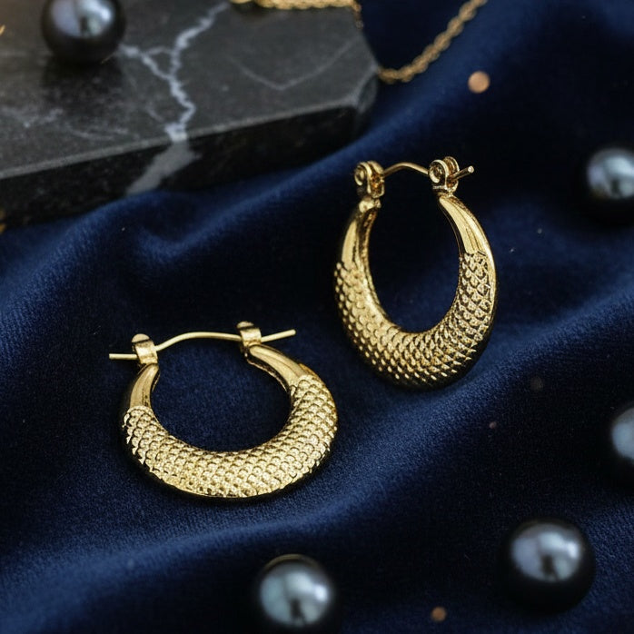 Cercei Creolă texturată din Oțel Inoxidabil - Hipoalergenici