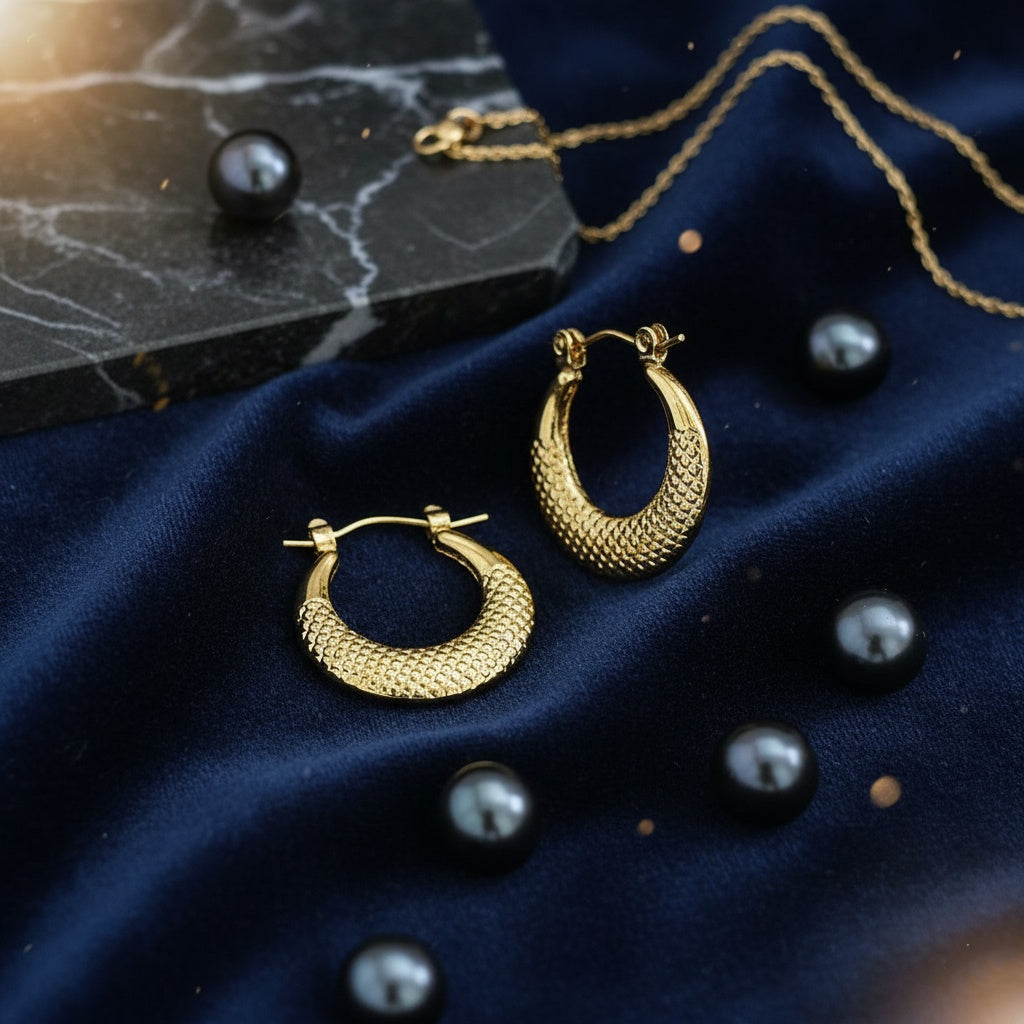 Cercei Creolă texturată din Oțel Inoxidabil - Hipoalergenici