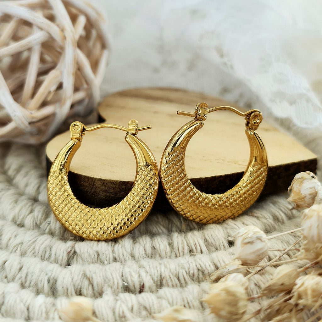 Cercei Creolă texturată din Oțel Inoxidabil - Hipoalergenici - CM1889