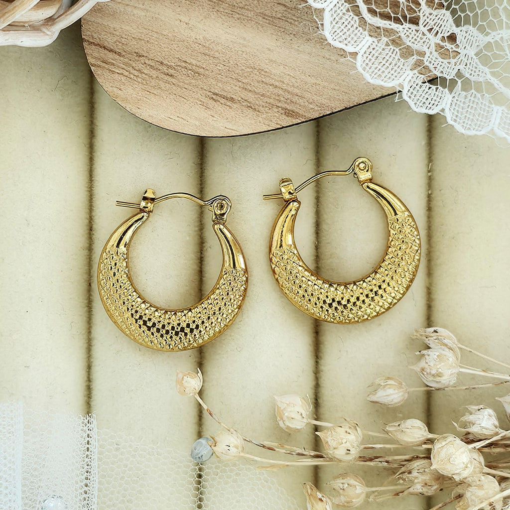 Cercei Creolă texturată din Oțel Inoxidabil - Hipoalergenici