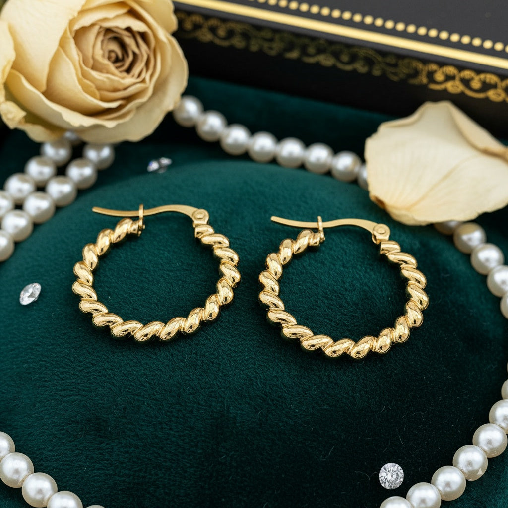 Cercei Creolă răsucită din Oțel Inoxidabil - Hipoalergenici