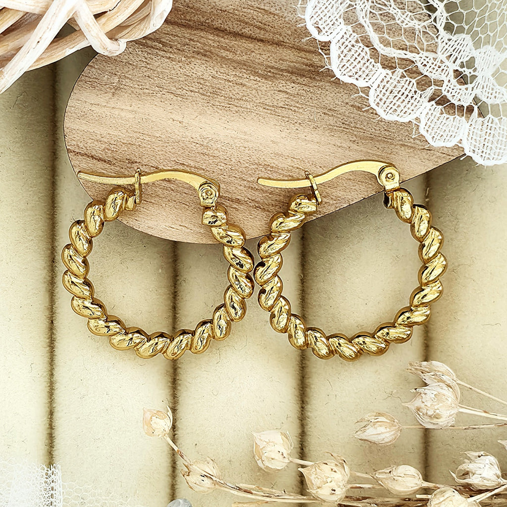 Cercei Creolă răsucită din Oțel Inoxidabil - Hipoalergenici