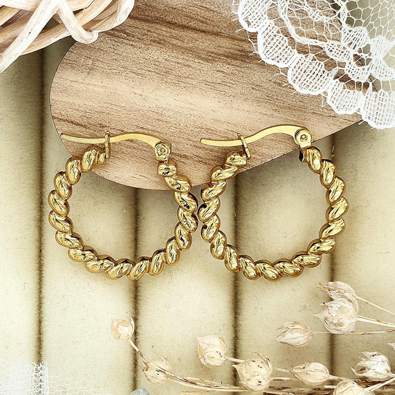 Cercei Creolă răsucită din Oțel Inoxidabil - Hipoalergenici