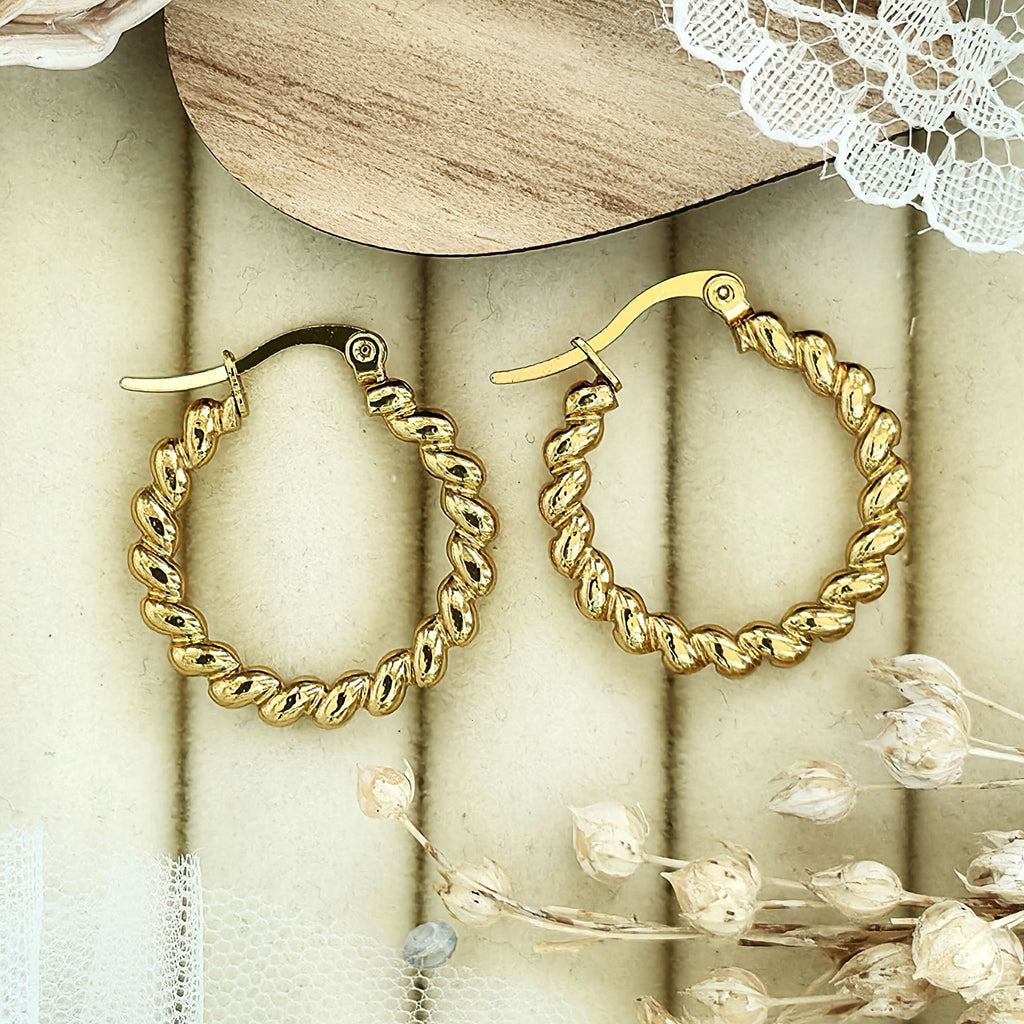 Cercei Creolă răsucită din Oțel Inoxidabil - Hipoalergenici