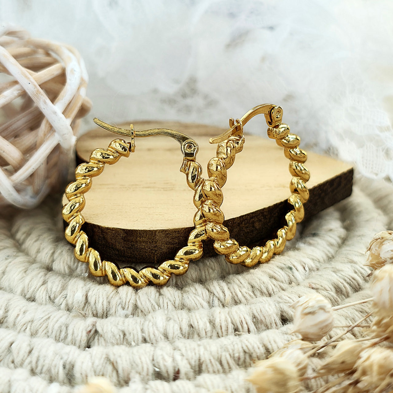 Cercei Creolă răsucită din Oțel Inoxidabil - Hipoalergenici