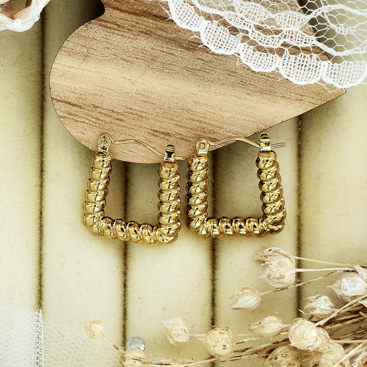 Cercei Creolă răsucită din Oțel Inoxidabil - Hipoalergenici