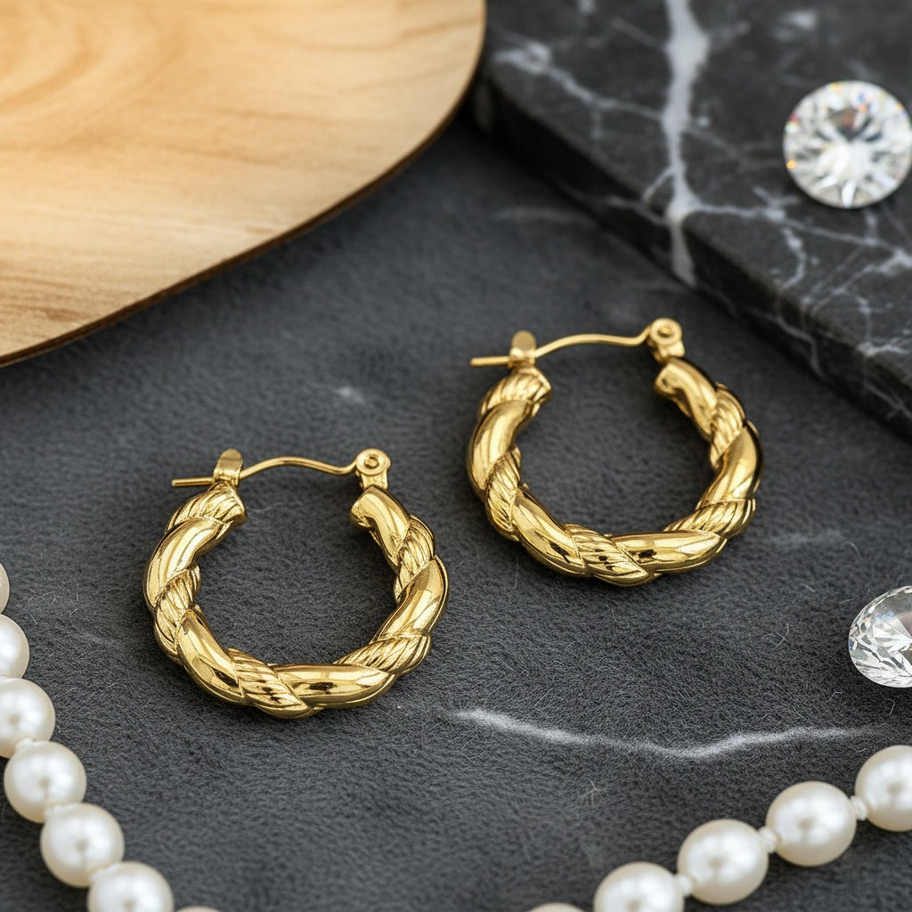 Cercei Creolă răsucită din Oțel Inoxidabil - Hipoalergenici