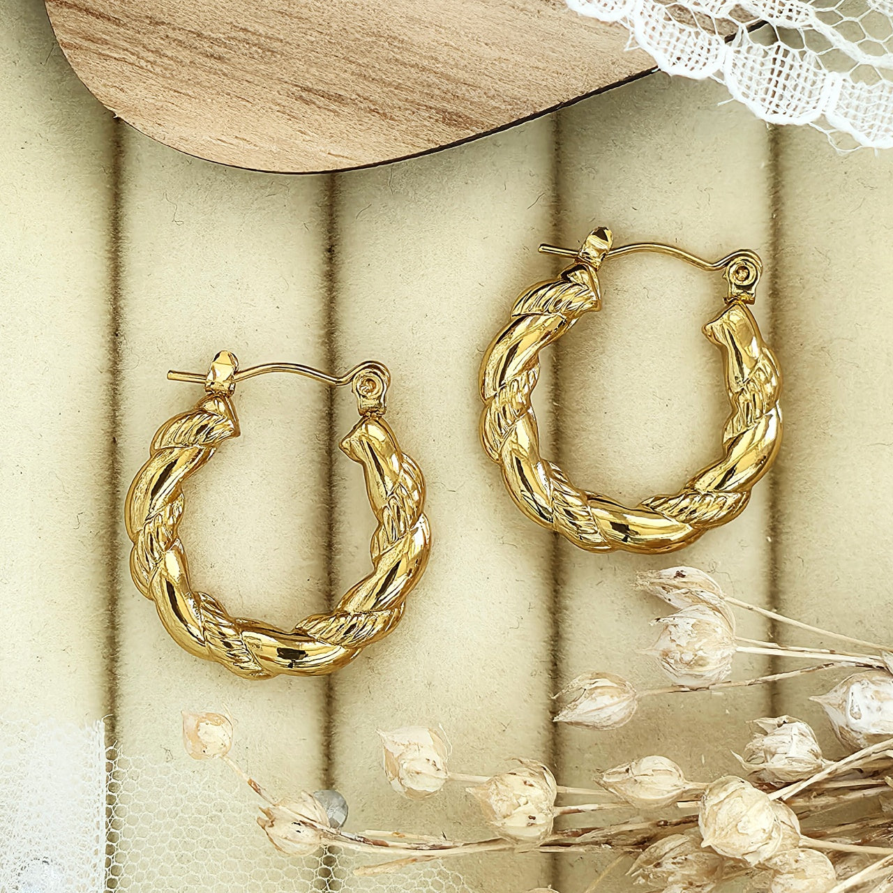 Cercei Creolă răsucită din Oțel Inoxidabil - Hipoalergenici