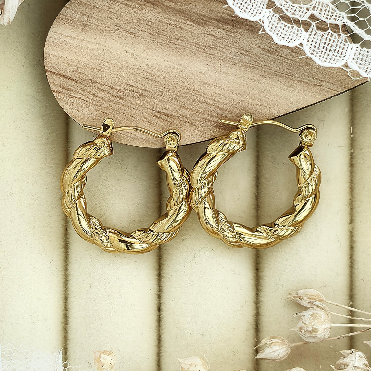 Cercei Creolă răsucită din Oțel Inoxidabil - Hipoalergenici - CM1893