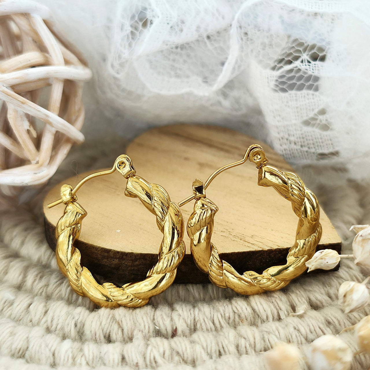 Cercei Creolă răsucită din Oțel Inoxidabil - Hipoalergenici