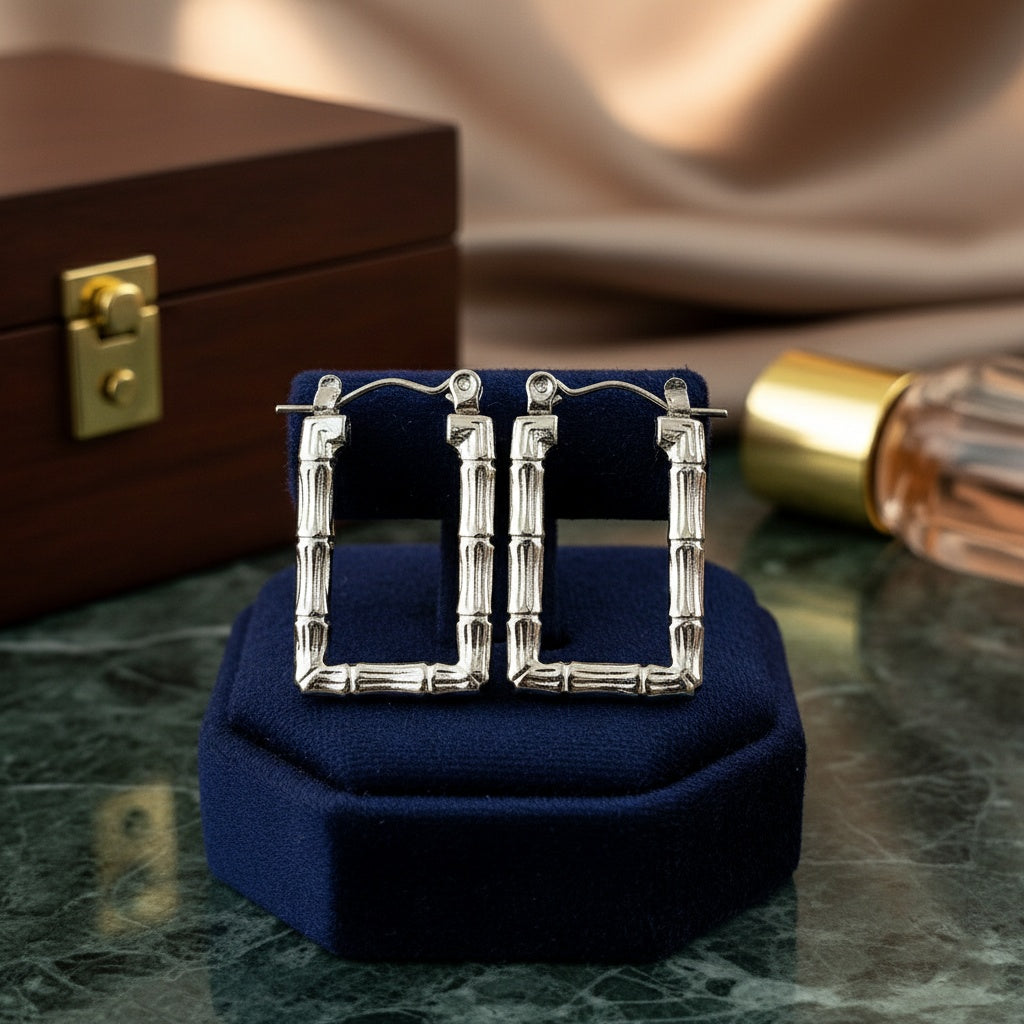 Cercei Creolă bambus dreptunghiulară Oțel Inoxidabil 2.5 cm - Hipoalergenici - CM1894