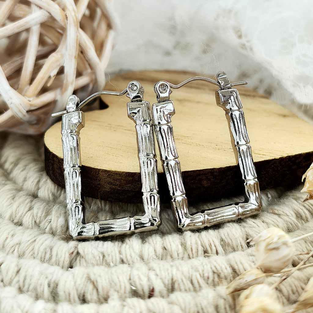 Cercei Creolă bambus dreptunghiulară Oțel Inoxidabil 2.5 cm - Hipoalergenici