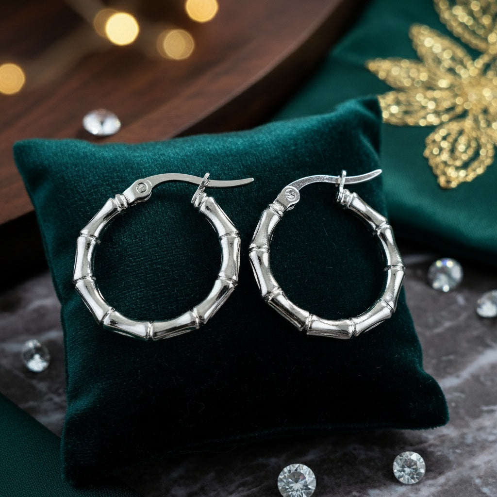 Cercei Creolă bambus din Oțel Inoxidabil - Hipoalergenici - CM1895