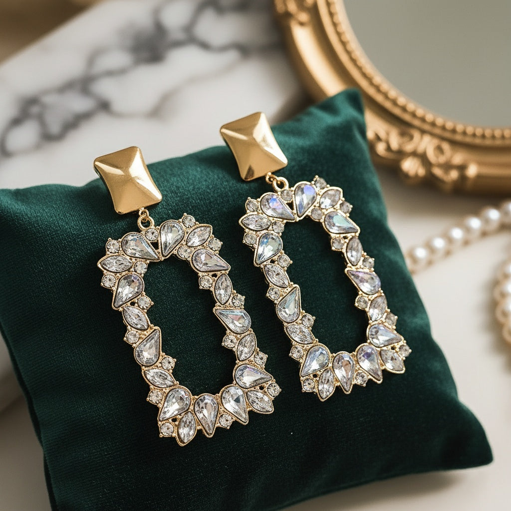 Cercei Dreptunghiular cu cristale din Oțel Inoxidabil - Hipoalergenici