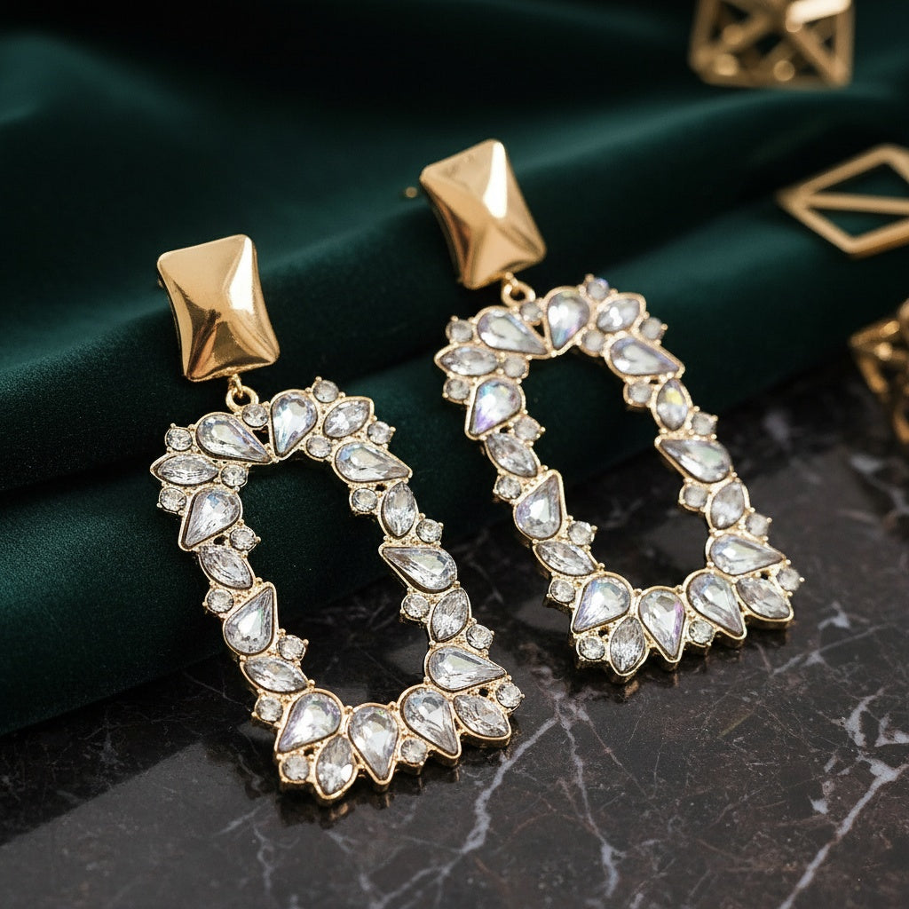 Cercei Dreptunghiular cu cristale din Oțel Inoxidabil - Hipoalergenici