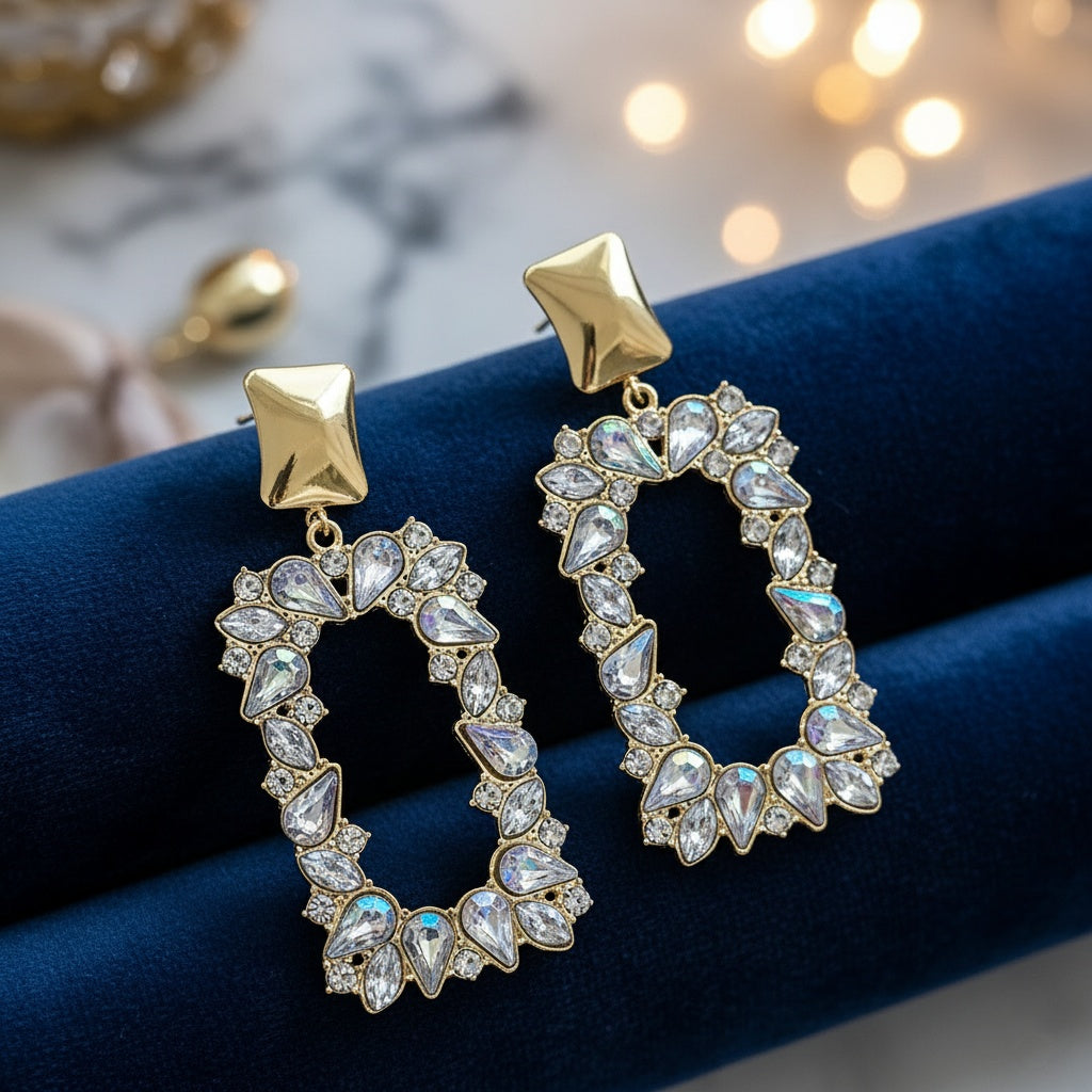 Cercei Dreptunghiular cu cristale din Oțel Inoxidabil - Hipoalergenici