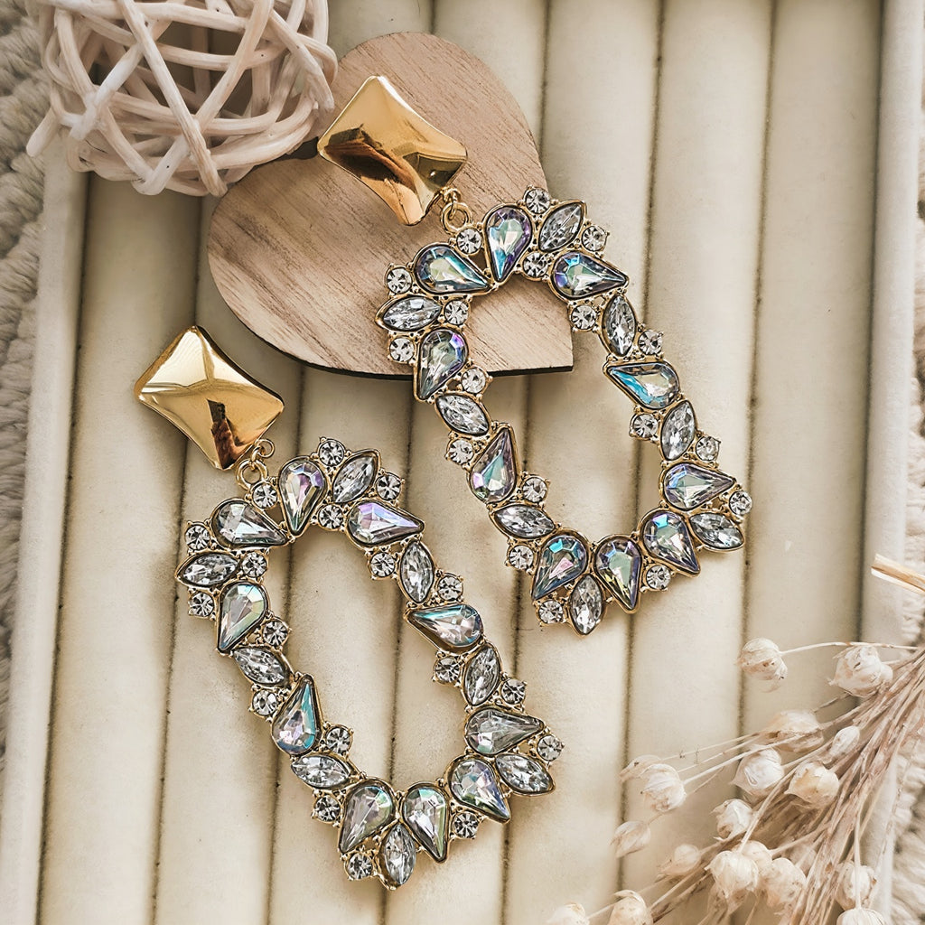 Cercei Dreptunghiular cu cristale din Oțel Inoxidabil - Hipoalergenici - CM1817