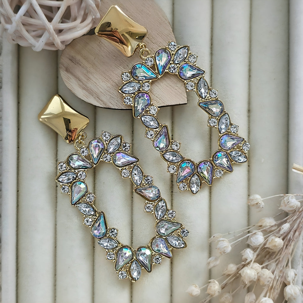 Cercei Dreptunghiular cu cristale din Oțel Inoxidabil - Hipoalergenici