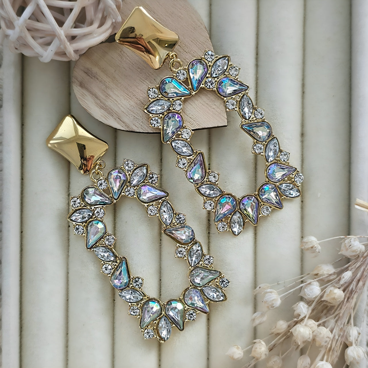 Cercei Dreptunghiular cu cristale din Oțel Inoxidabil - Hipoalergenici