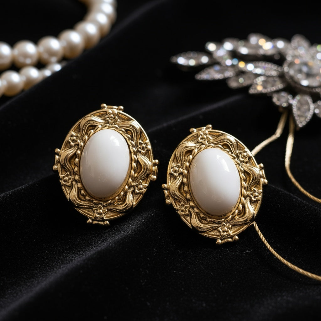 Cercei Oval decorat din Oțel Inoxidabil - Hipoalergenici