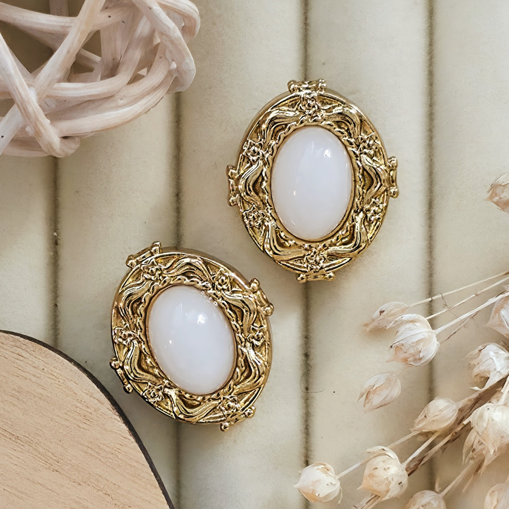 Cercei Oval decorat din Oțel Inoxidabil - Hipoalergenici