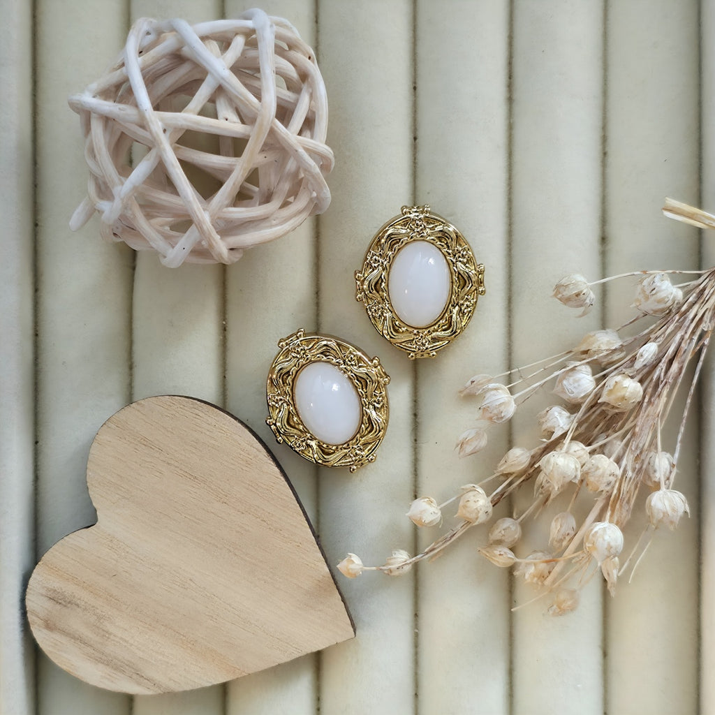 Cercei Oval decorat din Oțel Inoxidabil - Hipoalergenici