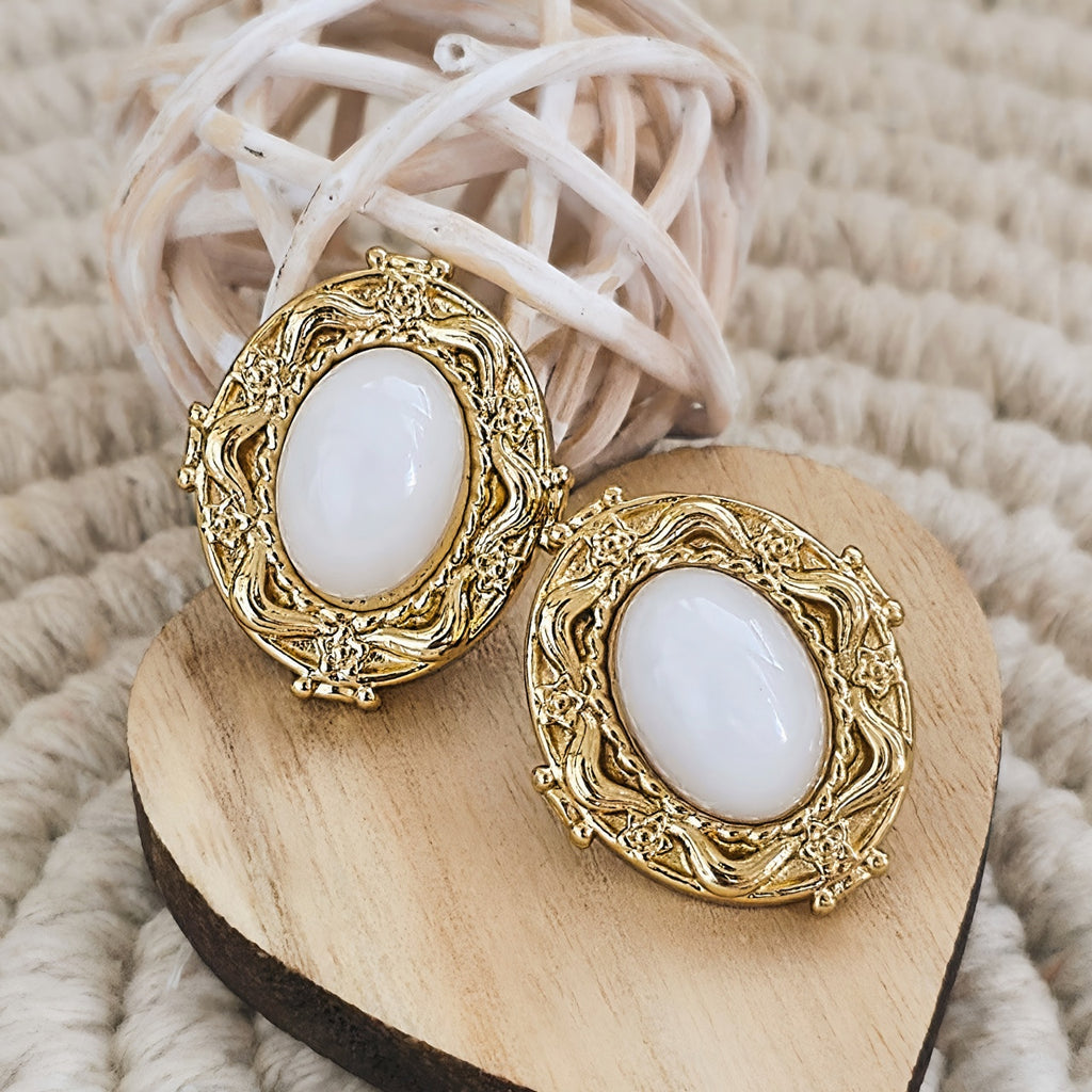 Cercei Oval decorat din Oțel Inoxidabil - Hipoalergenici