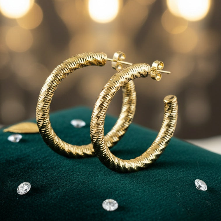 Cercei Creolă texturată din Oțel Inoxidabil - Hipoalergenici