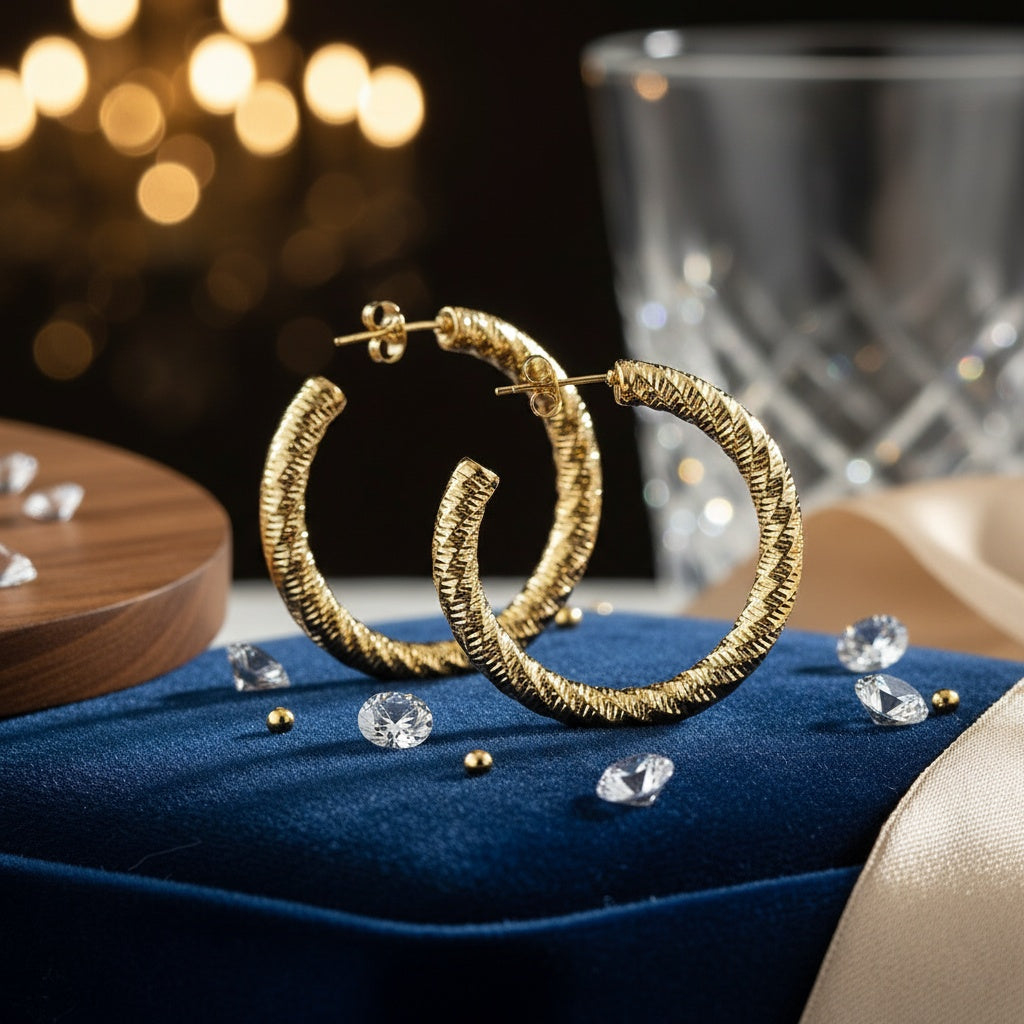 Cercei Creolă texturată din Oțel Inoxidabil - Hipoalergenici