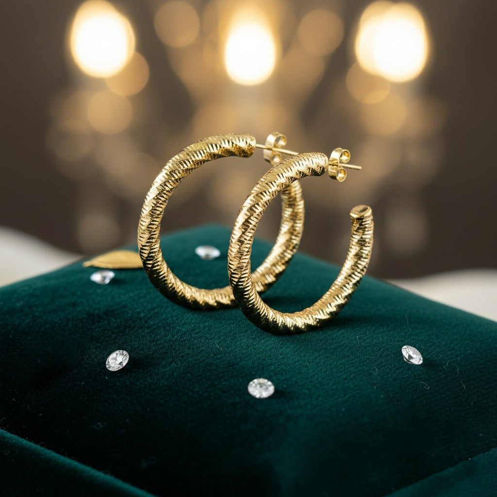 Cercei Creolă texturată din Oțel Inoxidabil - Hipoalergenici - CM1825