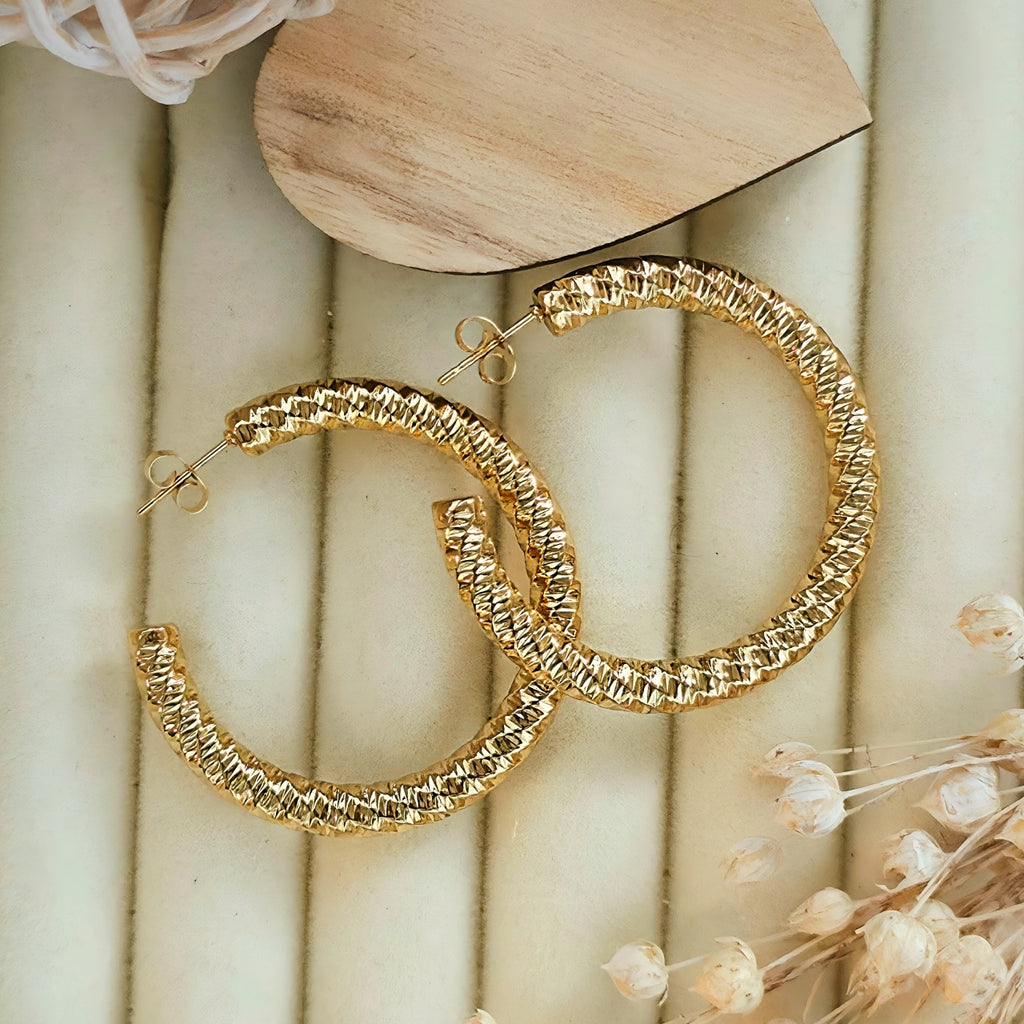 Cercei Creolă texturată din Oțel Inoxidabil - Hipoalergenici