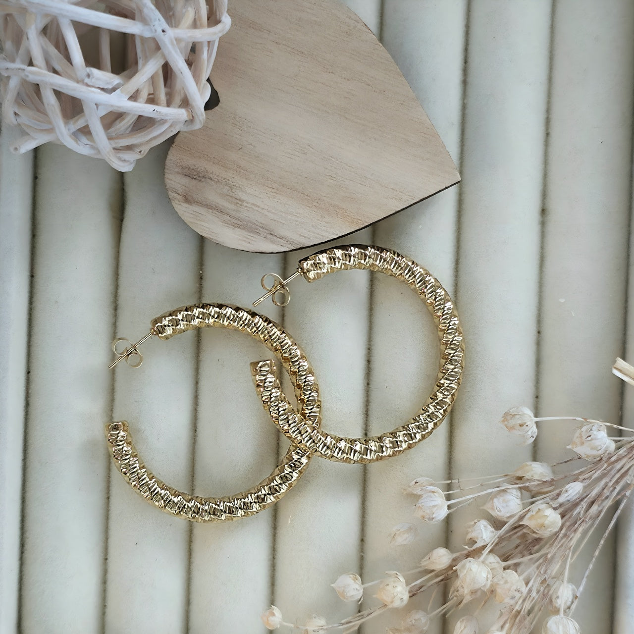 Cercei Creolă texturată din Oțel Inoxidabil - Hipoalergenici