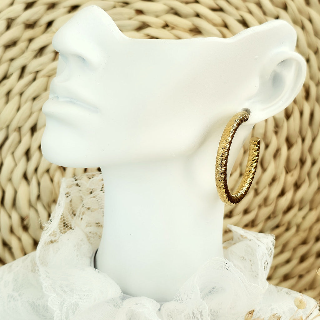 Cercei Creolă texturată din Oțel Inoxidabil - Hipoalergenici