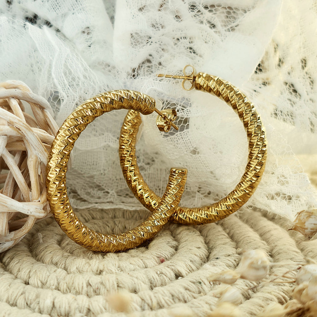 Cercei Creolă texturată din Oțel Inoxidabil - Hipoalergenici