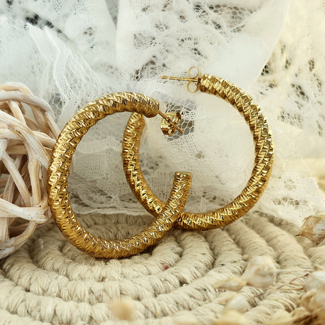 Cercei Creolă texturată din Oțel Inoxidabil - Hipoalergenici