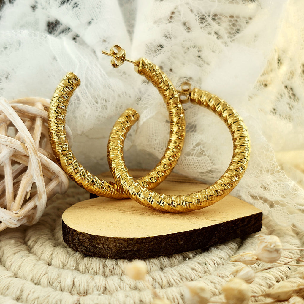 Cercei Creolă texturată din Oțel Inoxidabil - Hipoalergenici - CM1825