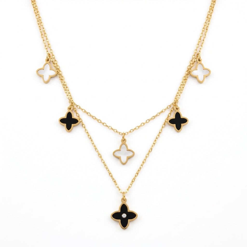 Lănțișor Inox Dublu Auriu cu Pandantiv Trifoi - Elegant - Hipoalergenic